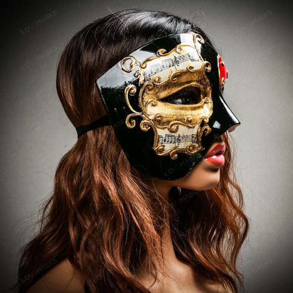 Phantom Of Opera Musical Masquerade Venetian Men Full Mask - Black Red - Picture 8 of 10